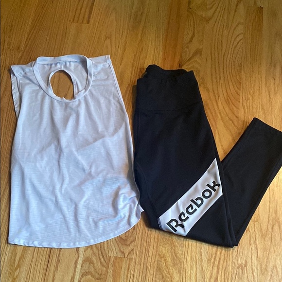Reebok Black Leggings and SHEIN White Tank Set - Picture 1 of 4